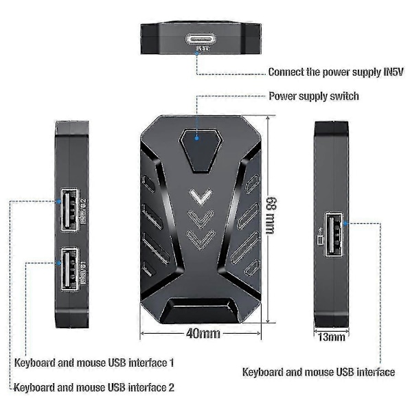 Mixpro Sett Mobilspill Tastatur Og Mus Adapter, Pubg/call Of Duty Kontroller Konverter Kablet/trådløs For Android/(ios Mindre Enn 13.4)