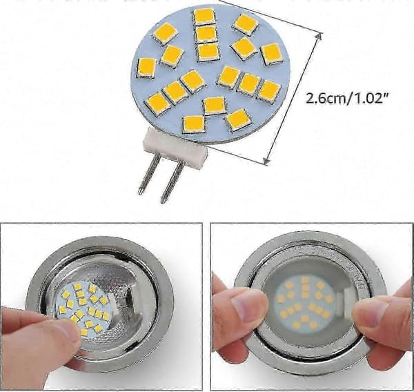 Varm Hvid G4 LED-lamper 2W erstatter 20W halogenpære, 12V AC/10-30V DC til underskabsbelysning, 6 stk. TAO