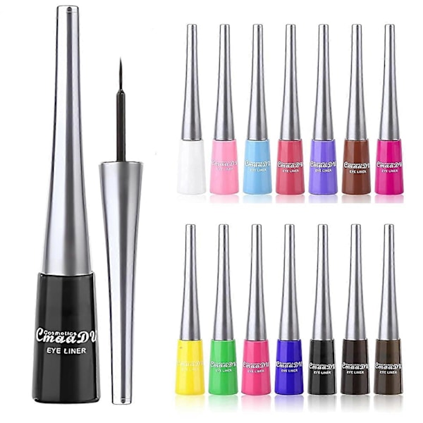 14 Fargede Eyelinere - Flytende Farge Eyeliner Høyt Pigmentert - Hvit Eyeliner - Flytende Liner Fargerikt Sett
