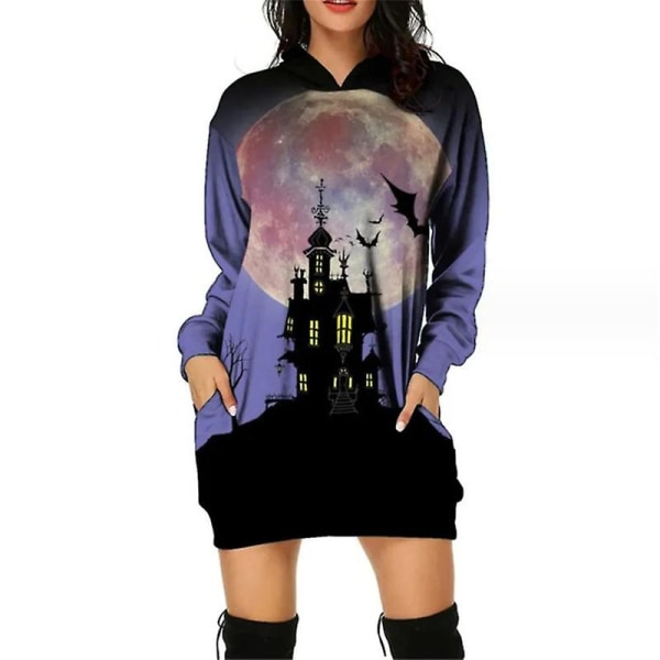 Hooded Womens Halloween Pumpkin Sweatshirt Långärmad Crewneck-tröja med tunikatröjor med ficka style 8 S