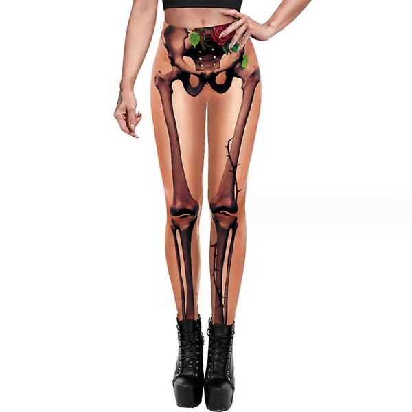 Kvinnor Halloween Leggings Pumpkin Skull High Waist Kostym Legging style 2 L
