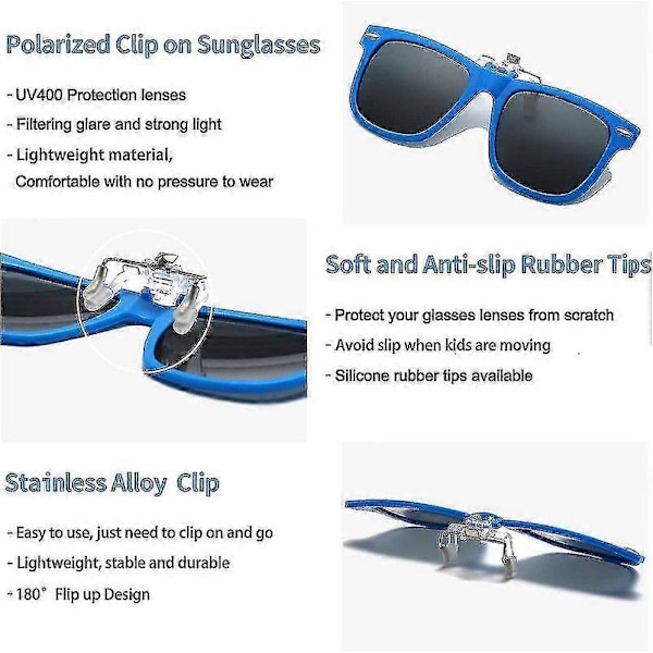 Clip-on Solglasögon för Barn Polariserade Junior Clip-on Solglasögon över Receptbelagda Glasögon UV-Skydd Flip Up Solglasögon för Pojkar Flickor
