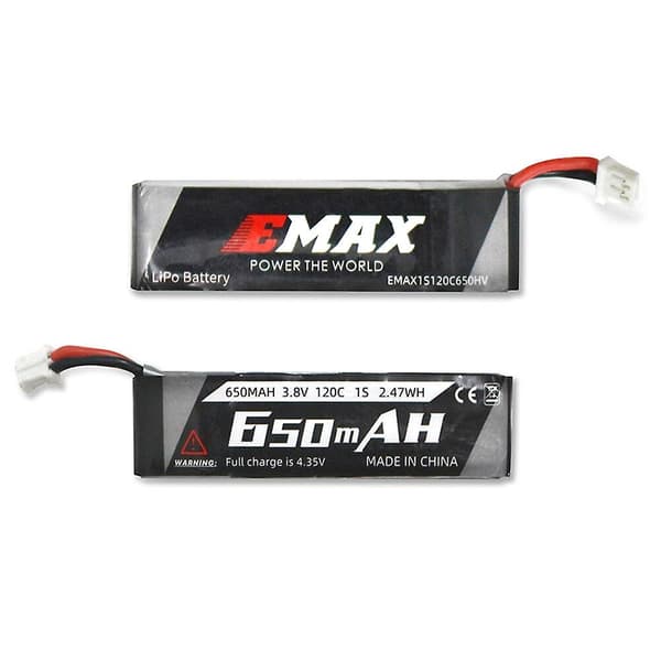 Tre EMAX 1S HV 3,8V 650mAh litiumbatterier, pH 2.0, egnet for Emax Tinyhawk III PLUS Freestyle Tiny Whoop RC FP.