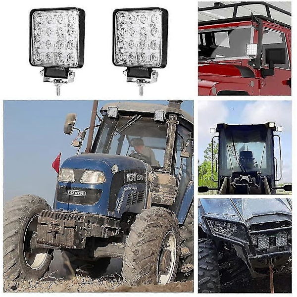 LED Arbeidslys, 2 stk 48W Flood LED Lysbar For Bil Traktor Offroad Lastebiler SUV ATV Båt 4 Tommer
