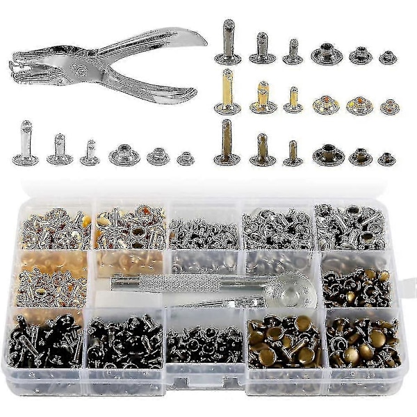 360 Lädernitar Set Dubbelkapsel, Rörformig Metallnit 3 Storlekar