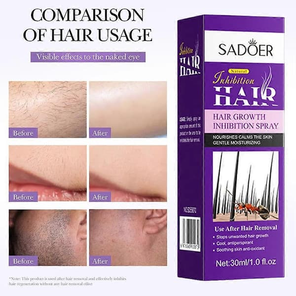 Hårhämmande spray för permanent hårväxtreduktion 30 ml smärtfri stopphårväxtspray för ansikte, ben, armar, armhålor 1pcs