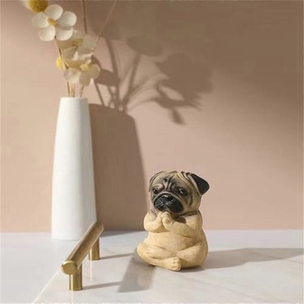 Pug Staty Heminredning, Yoga Sittande Mops Valp Figurin, Mops Valp Partner Samlarobjekt Hundstaty, Harts
