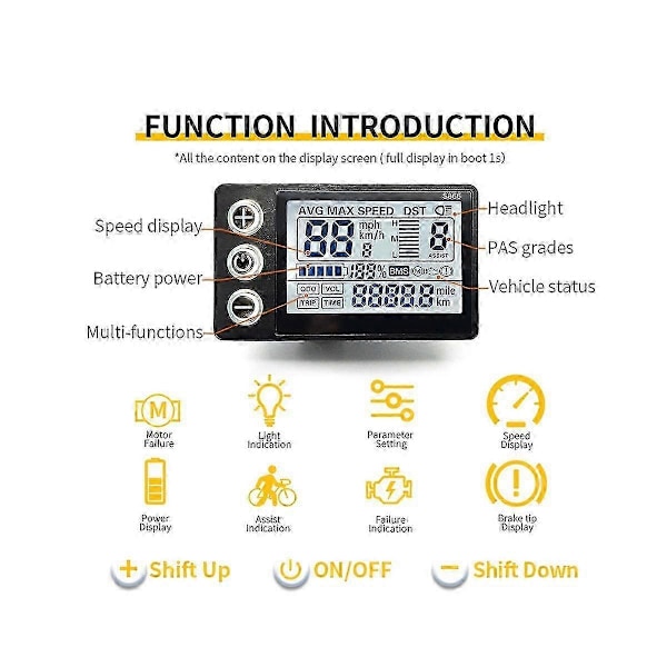 24V 36V 48V 60V Vanntett LCD-skjerm S866 Kontrollerpanel Dashboard Elektrisk Sykkel Skjerm Egnet for El