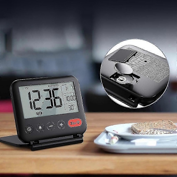 Vikbar Digital Reseväckarklocka Hopfällbar Sängklocka Med Snooze-läge Ny