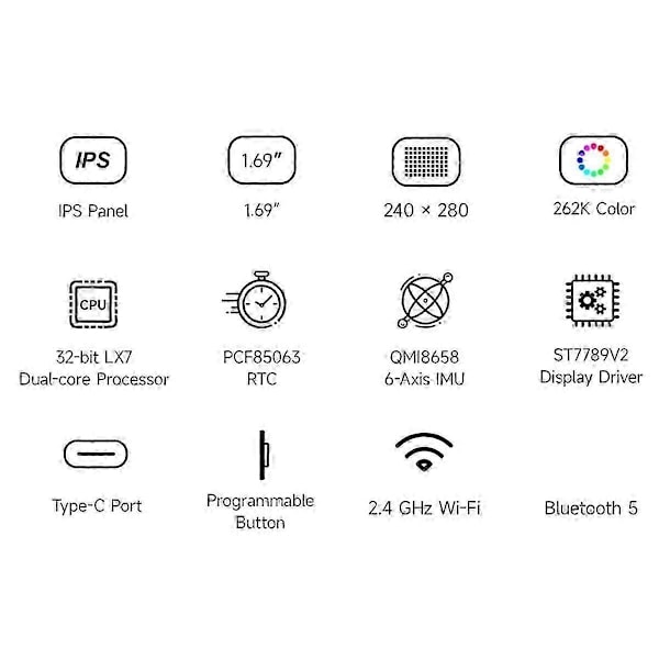 ESP32-S3 1.69 tommers LCD-skjerm Utviklingskort 240x280 med QST Attitude Gyro Sensor QMI8658C egnet for