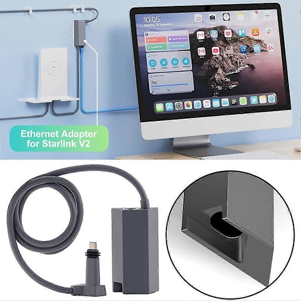 Ethernet-adapter til Starlink Gen 2, satellitinternetadapter til rektangulær parabol, kompatibel med Starlink Gen V2, ekstern netværksadapter