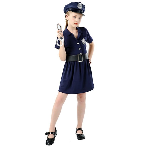 Purim Kid Polis Trafikpolis Dräkttjänsteman Kapten Rollspel Cosplay Festklänning Carnival Halloween Girl XL