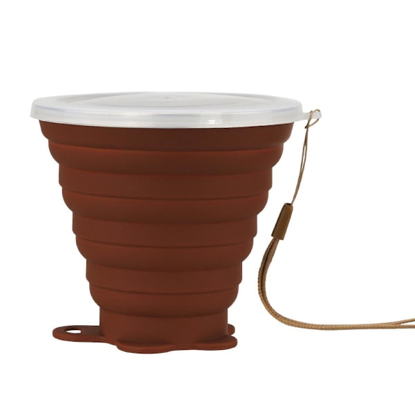 JUSCH Hopfällbar Resemugg i Silikon - Hopfällbar Campingmugg i Silikon med Lock - Expanderbar Drickmuggsset - Portabel, Graderad [272ml] (Brun)(WZ2