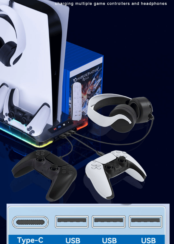 PS5 konsol kylbas förvaring spelskivor konsol handkontroll snabbladdningsbas White