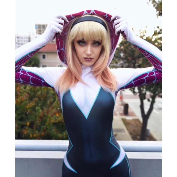 Halloween Gwen Stacy Cosplay kostym Kvinnlig Flickor Kvinna Hjälte Zentai Kostym Hel Body Vuxna Barn Jumpsuit Hög kvalitet Size for Kids S