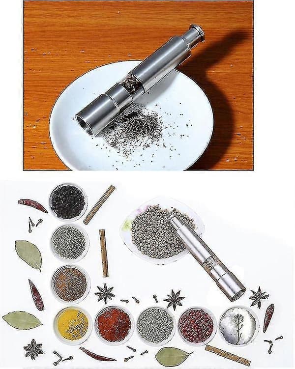 Salt- og peberkværn sæt af 2, rustfrit stål trykknap kværn, til sort peber, krydderi og salt