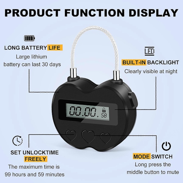 Smart Tidslås LCD-skjerm Tidslås Multifunksjon Reise Elektronisk Timer, Vanntett USB-lading