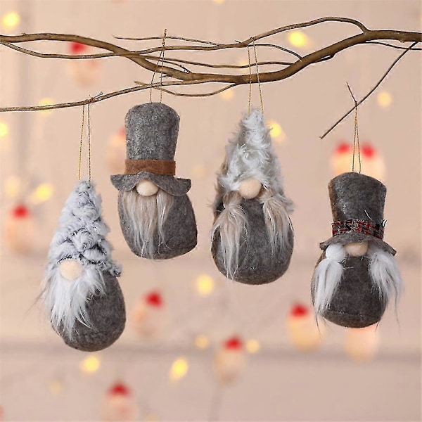 Julgransprydnad Tomte Set om 4 Tomtehängen för Julgran Heminredning Inomhus Utomhus Dekoration Luddig Tomte Nyårspresent