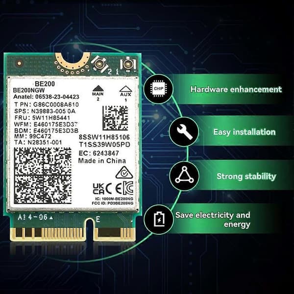 BE200 WiFi 7-kort + inbyggd antenn Bluetooth 5.4 WiFi-adapter