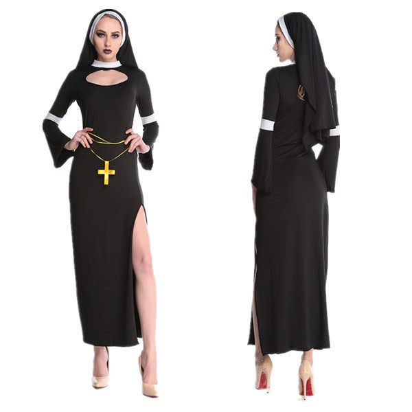 Halloween Kvinnlig Präst Cosplay Dräkt Cross Präst Kostym Nun Cosplay Munk Kostym Spel Kostym XL
