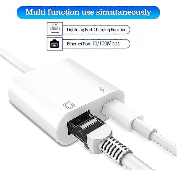 Lightning - Ethernet -sovitin, yhteensopiva 2 in 1 Ethernet Lan -verkkosovitin latausportilla
