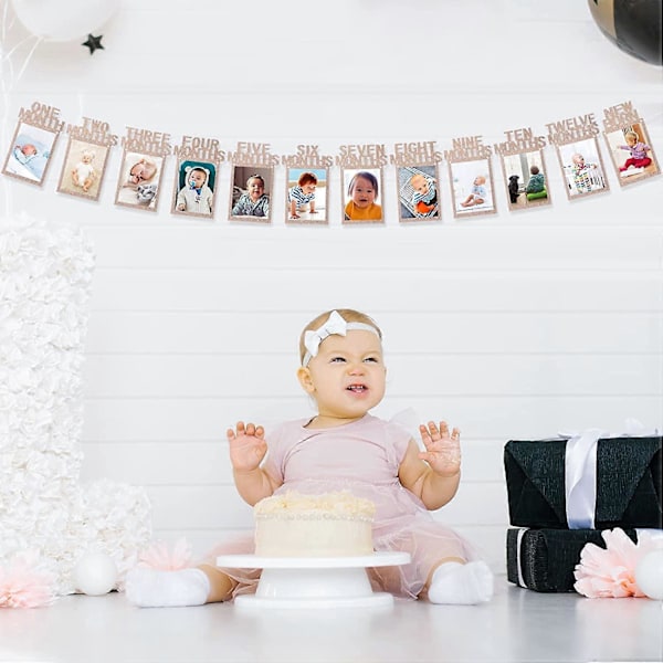 Baby Fotobanderoll, 1:a Födelsedagen Baby Fotobanderoll 1 till 12 Månader Fotobanderoll Vimpelgirlang Månatlig Milstolpe Fotografi Vimpelgirlang (1 st, brun)