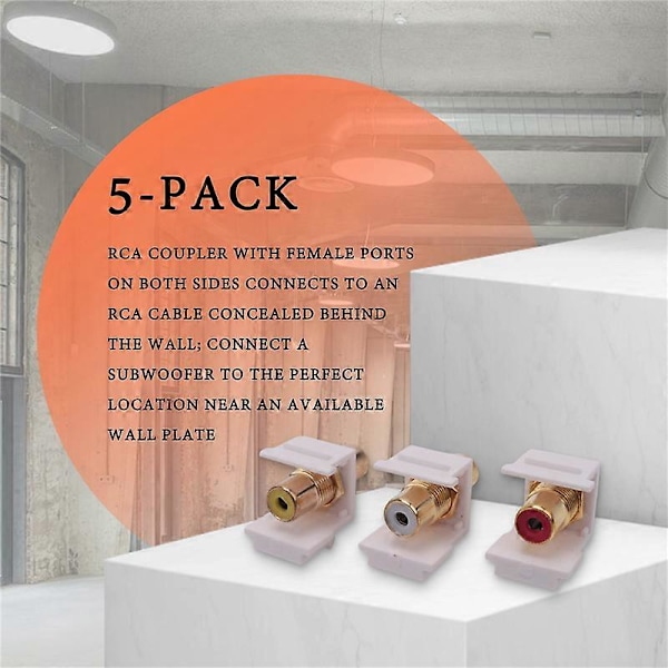 5-Pakning RCA Keystone Jack Innsettingskontakt Sokkel Hunn Snap-in Adapter Port Gullbelagt Inline Coup