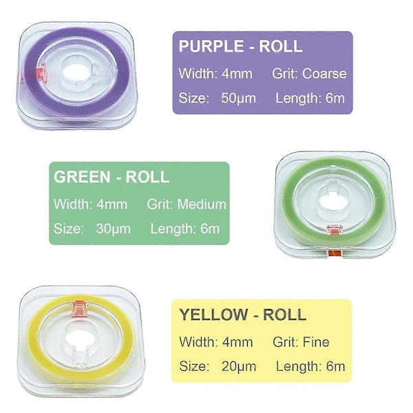 3-pack tandpoleringsremsor, slipverktyg för tänder, 4 mm bredd, 20μm/30μm/50μm tandpolering