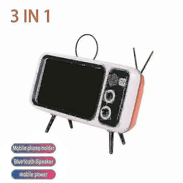 Retro TV Bluetooth-högtalare mobiltelefonhållare lat stöd (vit orange)