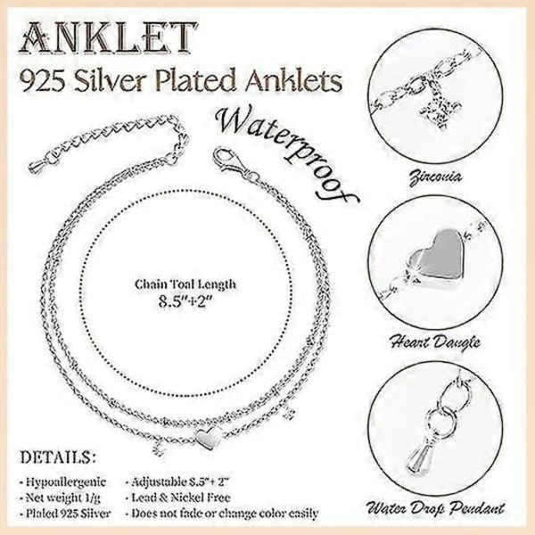 Hopea Anklet-Rannekkeet, 925 Hopeapinnoitettu Charm Dainty Layer Anklets Naisille Trendikäs
