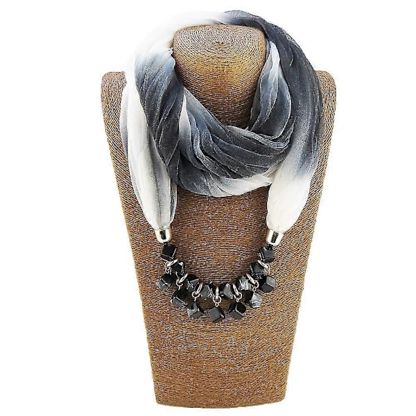 Skjerf for kvinner, Skjerf, Halskjede, Tørkle, Chiffonklær, Elegant solbeskyttelse, Wrapskjerf med halskjede, Smykker for sommer, høst, Svart/hvit