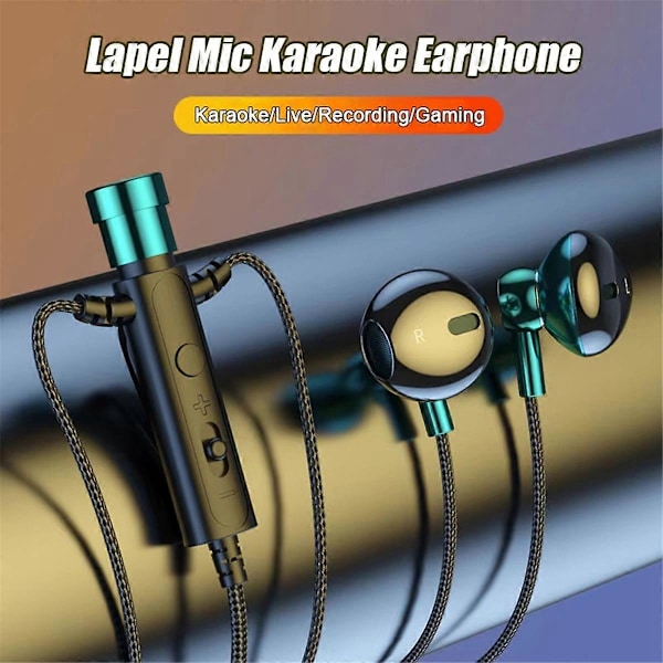 3,5 mm In-Ear Lavalier Mikrofon med Øretelefon Klips Mikrofon svart Grønn