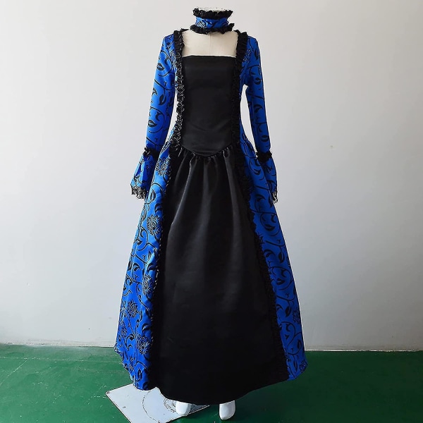Snabb frakt Noble Klänningar Damklänning Plus Size Medeltida Balklänningar Eleganta kostymer för kvinnor viktoriansk klänning 4färgad Blue XL