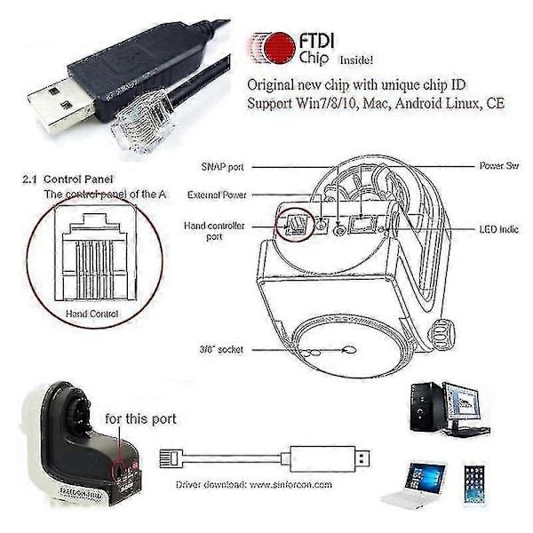 USB til RJ11 RJ12 6p4c Adapter Seriell Kontrollkabel Eqmod Kabel For AZ- Mount PC Koble Til For Håndkontroll