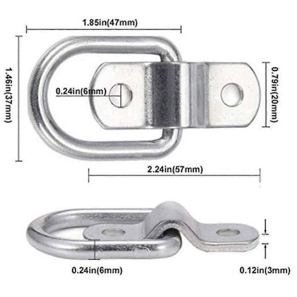 6 stk. surringsring D-form til trailerhardware bil galvaniseret jernlast