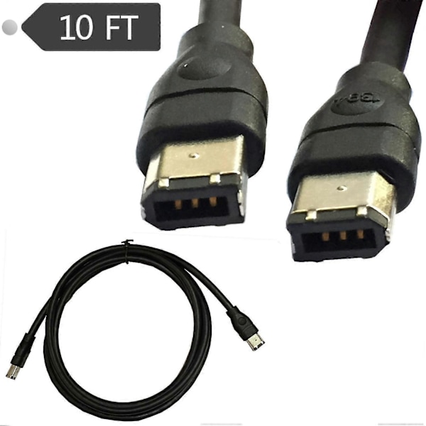 Sort Ieee 1394 Firewire 400 til Firewire 400 kabel, 6 Pin/6 Pin Han / Han - 10 Ft