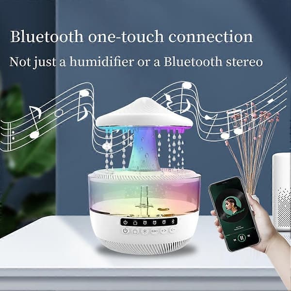 Regnmoln Luftfuktare 350ml Eterisk Olja Diffuser Bluetooth Högtalare Regndroppe Luftfuktare med Nattlampa US-kontakt White Us plug