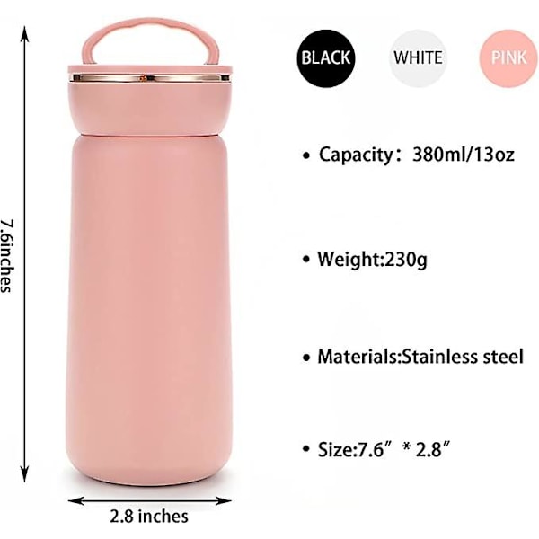 JUSCH Vakuumisolerad Varmvattenflaska Rostfritt Stål Termos Resemugg Kaffekopp 380ml, Rosa(WZ1468),QINWEI-298