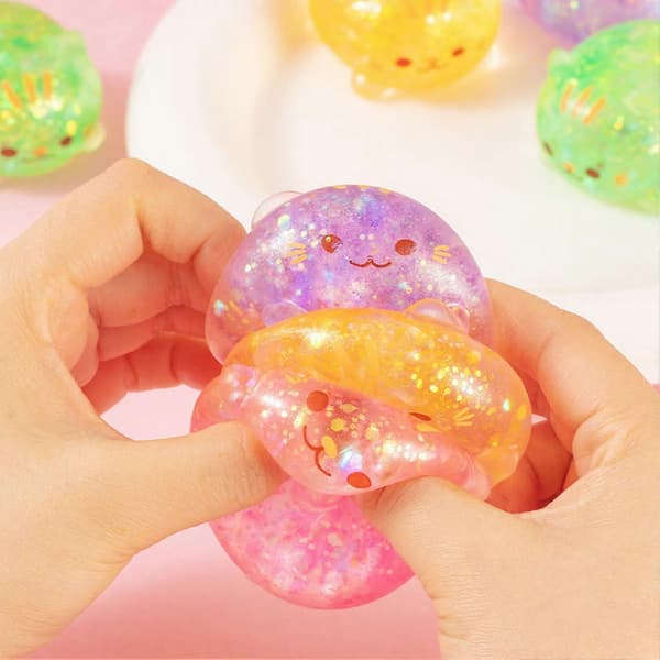Söt katt klämleksak - Mjuk elastisk dekompressionsboll med glitterdesign 2pcs