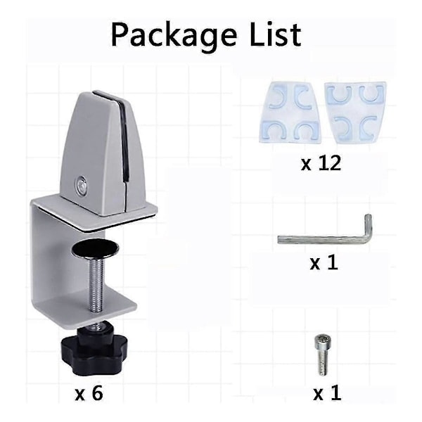 Sneeze Guard Stödclips Justerbara Kontorsavdelare Klämma Aluminium Skrivbordsavdelare för 1/8 till 1 Tums Tjock Panel 6-pack