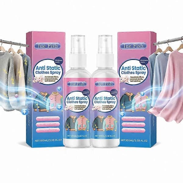 Antistatisk klesspray, multifunksjonell statisk reduserende spray for klær, tekstiler, møbler og bilinteriør, bærbar husholdningsstatisk fjerner 2pcs