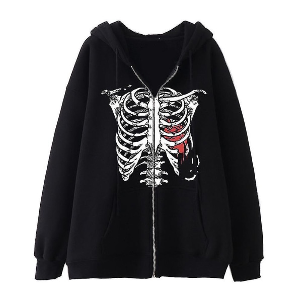 Halloween Kvinnor Skull Bone Hoodie Sweatshirt Kappa Halloween Zipper Hooded Jacket L