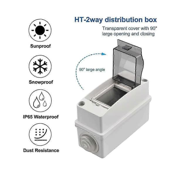 2-vägs distributionsskyddsbox, vattentätt transparent lock 2 DIN-skena utomhusdistributionsbox