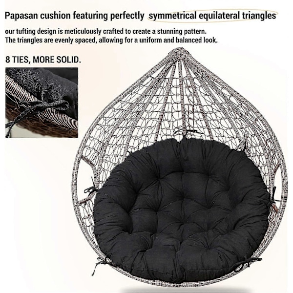 Papasan Stolpute, Tuftet Tykkere Papasan Pute, Dobbel Papasan Pute med 8 Sklisikre Bånd (1-delt Sett) (Svart)