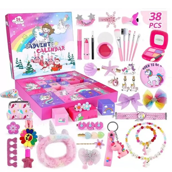 Jul adventskalender 24 Countdown Clendar Christmas Blind Box Unicorn Ice and Snow Smycken Xmas Holiday Presentleksaker för flickor Xmas Gift 7