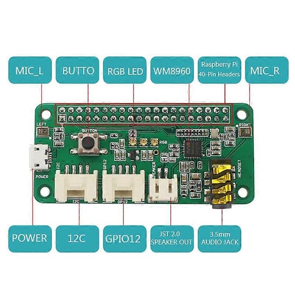 ReSpeaker 2-Mics Pi Hat for Raspberry Pi 4 Model B Stemmemodul Dobbel Mikrofonrekke for Raspberry
