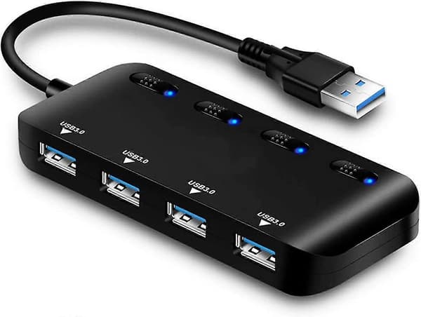 Usb 3.0 Hub med porter, med bryterindikatorlys, for Mac Pro/mini, ps4, Xps osv.