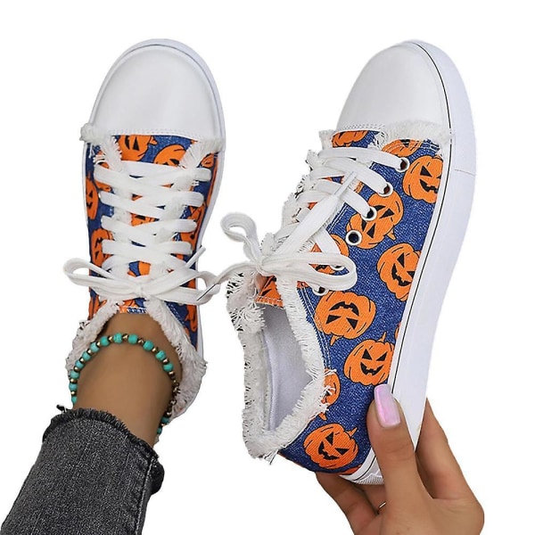 Halloween Pumpa Canvas Skor Bekväma promenader Sneakers Löpar Sneaker Andas Casual Sportskor Modeskor 38