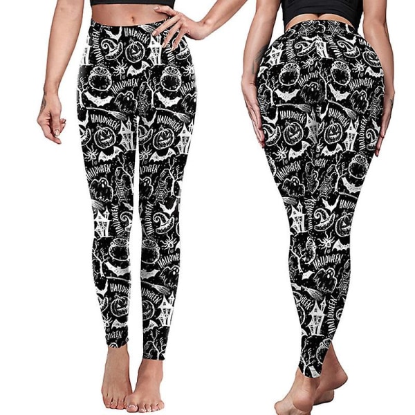 Träningsleggings för kvinnor Magkontroll Halloween yogabyxor Hög midja med printed leggings för kvinnor style 1 L