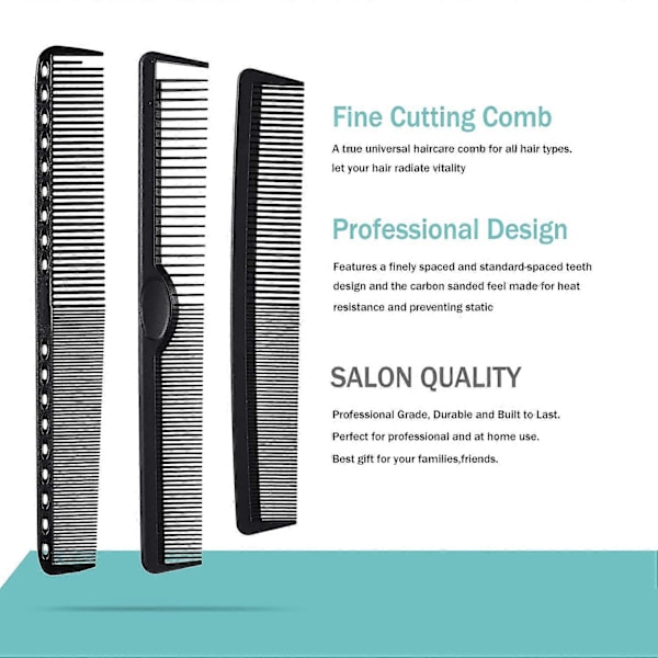 Hårkammar i kolfiber, set, allmän styling och grooming, antistatisk och värmebeständig frisörkam 6-pack, kam med fina och breda tänder för frisörer